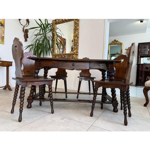 Rustic Farmhouse Dining Table and Chairs in Pine, Set of 7 For Sale - Image 5 of 8
