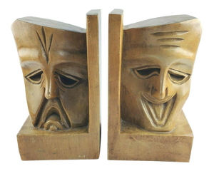 Mid 20th Century Theater Comedy Tragedy Teak Wood Bookends - a Pair