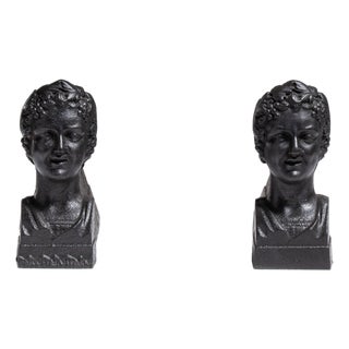 19th Century France Chocolate Iron Bust Bookends For Sale