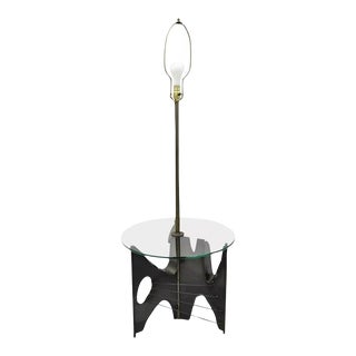 Mid 20th Century Laurel Style Brutalist Floor Lamp Steel Round Glass Side End Table For Sale