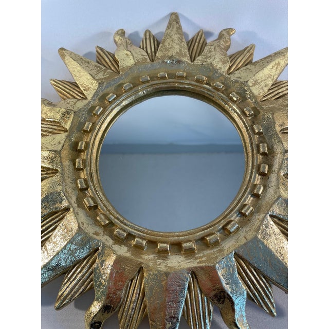 Vintage Mid 20th Century Bright Gold Sunburst Mirror For Sale - Image 6 of 12