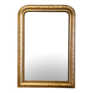 19th Century Louis Philippe Giltwood Wall Mirror With Engraved Laurel Leaf Motif For Sale