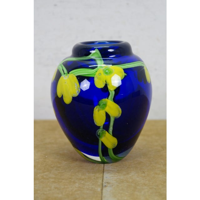 Italian Vintage Italian Murano Laburnum Cobalt Blue Glass Bud Vase Urn 6" For Sale - Image 3 of 12