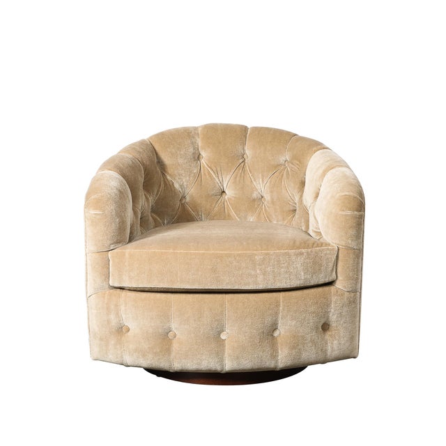 Mid-Century Modern Pair of Mid-Century Biscuit Tufted Mohair Swivel Chairs Signed Milo Baughman For Sale - Image 3 of 12