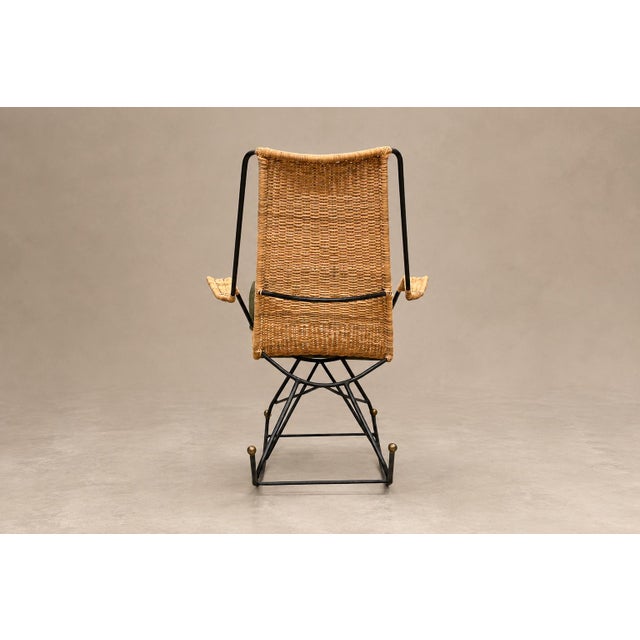 Brazilian Modern Rocking Chair in Metal, Wicker & Green Mohair by Carlo Hauner, 1950s For Sale - Image 10 of 18