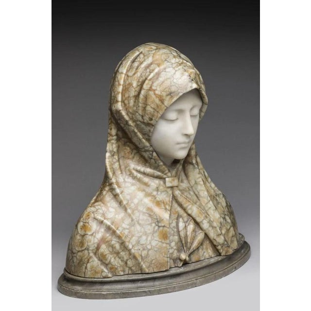 Baroque Libero Gremigni, Bust of Virgin Mary, 19th-Century, Marble and Alabaster For Sale - Image 3 of 5