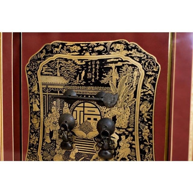 Brass Vintage Asian Hardware Art Shadow Box Good Fortune Wall Art Engraved Brass Plate 21.5" For Sale - Image 8 of 16