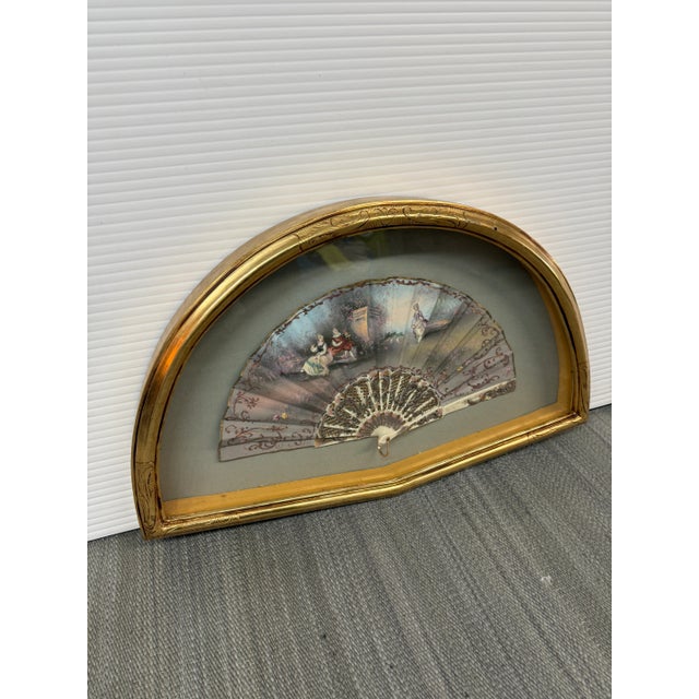 French Antique Hand-Painted Ladies Hand Fan, Framed For Sale - Image 3 of 12