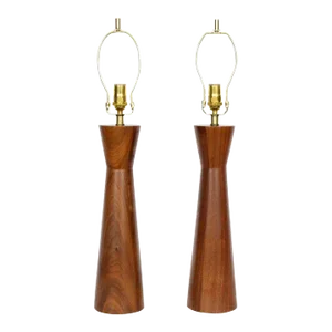 Raymond Pfennig for Zina Walnut Hourglass Table Lamps, 1960s - A Pair