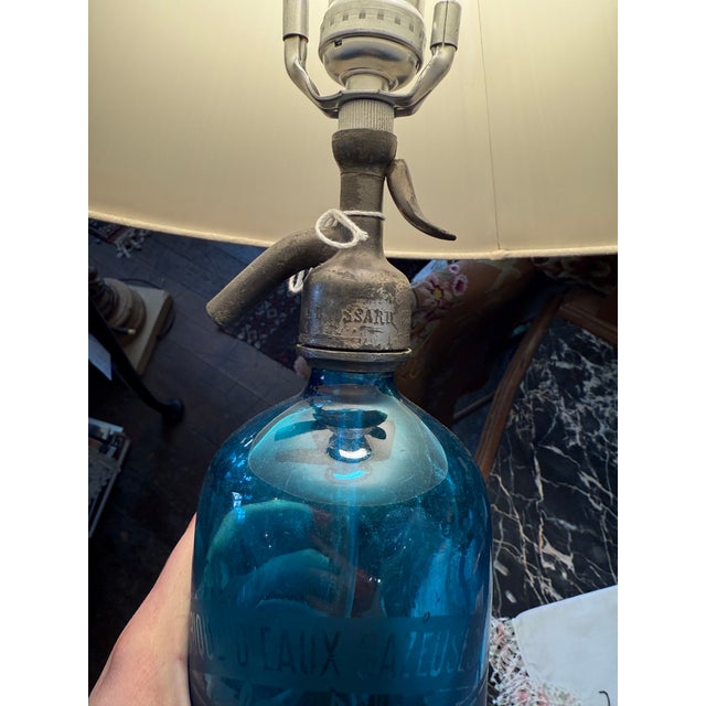 1920s French Blue Soda Bottle Lamp For Sale In Los Angeles - Image 6 of 8