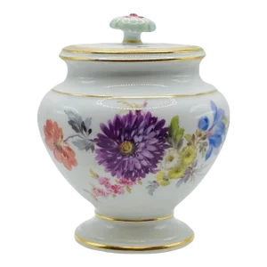 Antique Meissen Gilded Floral Vase With Lid Blue Crossed Swords