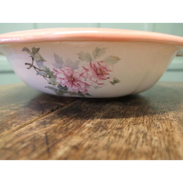 Gold Ironstone Pitcher and Bowl with Hand-Painted Pink Roses, 1920, Set of 2 For Sale - Image 8 of 9