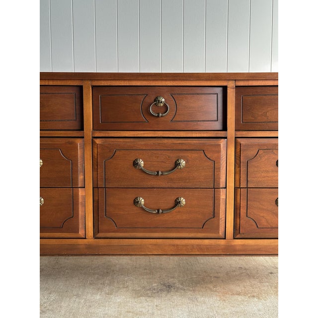 Ward Furniture Mfg. Vintage Walnut Triple Dresser by Ward Furniture, C. 1970s For Sale - Image 4 of 18