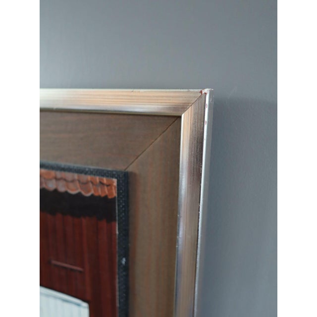 Textile Mid-Century Modern 'The White Doors' Vintage Original Street Scene Oil Painting, Framed For Sale - Image 7 of 13