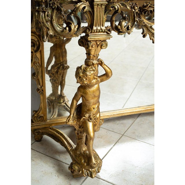 Baroque 20th Century Baroque Carved Console Table with Mirror & Alabaster, 1800s For Sale - Image 3 of 8