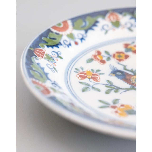Delft Vintage Dutch Delft Faience Polychrome Floral Bird Wall Charger Plate For Sale - Image 4 of 8