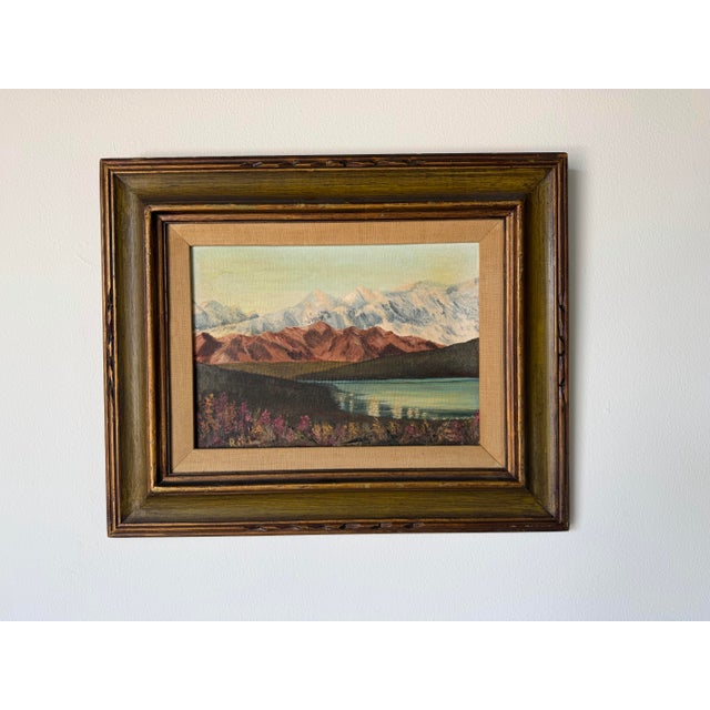 Mid-Century Modern 1970s Vintage P. Rimi “Mount McKinley” Landscape Oil on Canvas Painting, Wood Framed For Sale - Image 3 of 12