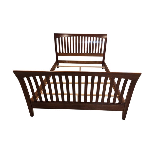 Wood 1990s Ethan Allen American Impressions Queen Sleigh Bed Mission Arts Crafts Headboard For Sale - Image 7 of 13