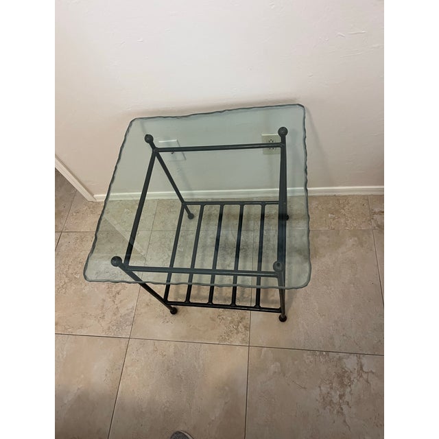 1990s Attributed to Charleston Forge Glass Top Iron Base Lamp Table For Sale - Image 10 of 12