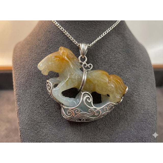 Chinese Yellow White Stone Carved Horse Shape Pendant Display Art For Sale - Image 9 of 9