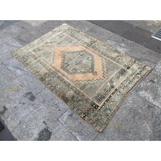 Tribal Turkish Tribal Floor Faded Oushak Rug - 3′8″ × 5′5″ For Sale - Image 3 of 11