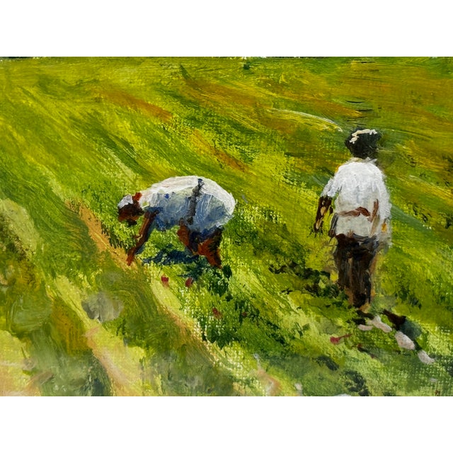 British 20th Century Landscape Oil Painting, Strawberry Pickers Harvesting in West Sussex South Downs For Sale - Image 15 of 18