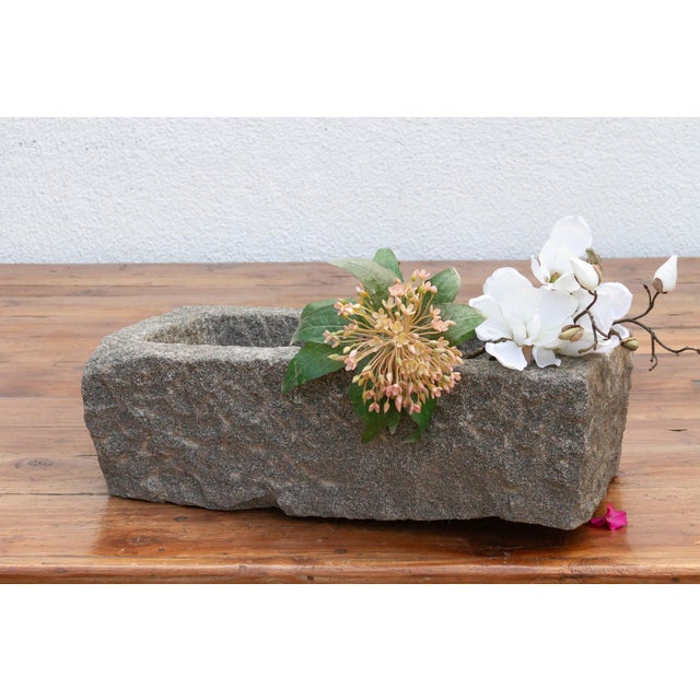 Raw, elemental, and immovable—this vintage hand-carved granite basin is a rare artifact sourced from the rugged rural...