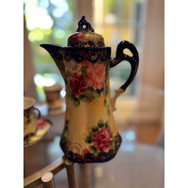 Late 19th Century Late 19th Century Nippon Hand-Painted Porcelain Chocolate Pot Set With Cups and Saucers For Sale - Image 5 of 8