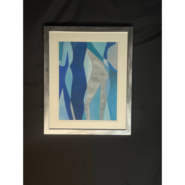 Modern Blue and Metallic Silver Abstract Wall Art For Sale - Image 4 of 7