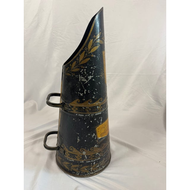 1900 - 1909 Antique English Tole Coal Helmet Scuttle, Beldray, Gilt Cherub Medallion, 24in For Sale - Image 5 of 13