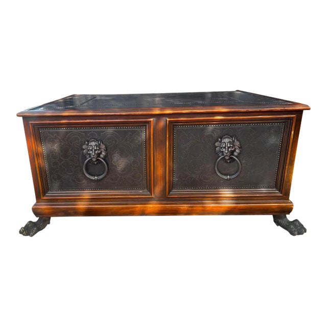 2010s Theodore Alexander William and Mary Style Etched Brass Cocktail Table For Sale