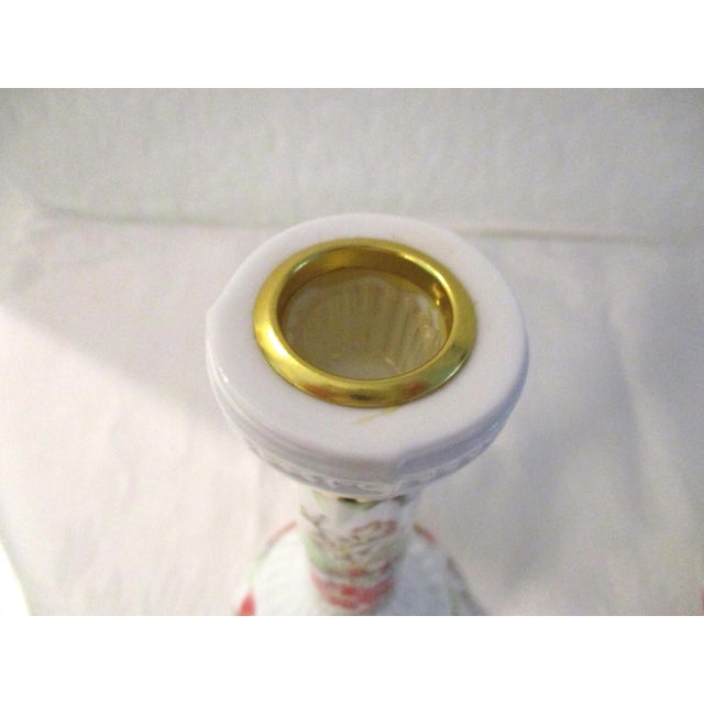 Mid-Century Porcelain Poinsettia & Holly Candle Holders, a Pair For Sale - Image 4 of 6