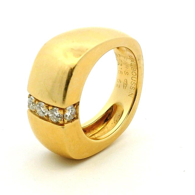 Metal 1980s Mauboussin 18k Gold Diamond Modernist Band Ring, France, Size 6 For Sale - Image 7 of 7
