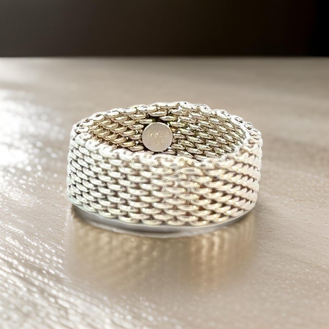 Silver Late 20th Century Tiffany & Co Somerset Ring Size 14 Sterling Silver 10.7 Grams Estate, Size 14 For Sale - Image 8 of 10