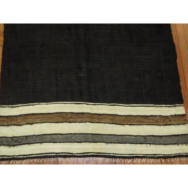 Contemporary Minimalist Black Ivory Gray Brown 20th Century Turkish Mohair Rug For Sale - Image 3 of 5