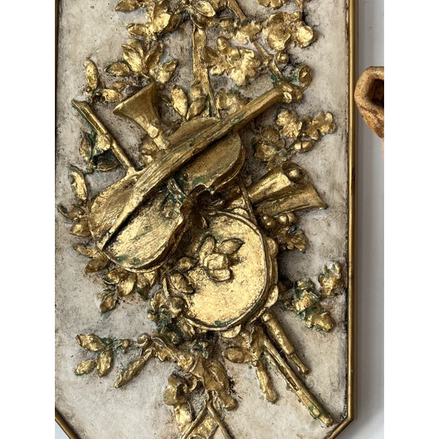 Italian Antique Late 19th Century Italian Architectural Plaster Plate With Musical Instruments For Sale - Image 3 of 8