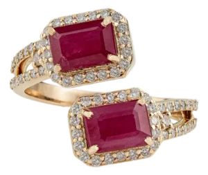 VRJewels 3.16 Ct Mozambique Ruby Diamond Bypass Ring Size 4 in 14k Gold