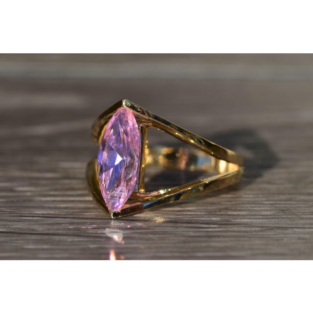 The Kilbourn: Ladies Yellow Gold Cocktail Ring set with Pink Cubic Zirconia For Sale - Image 4 of 10