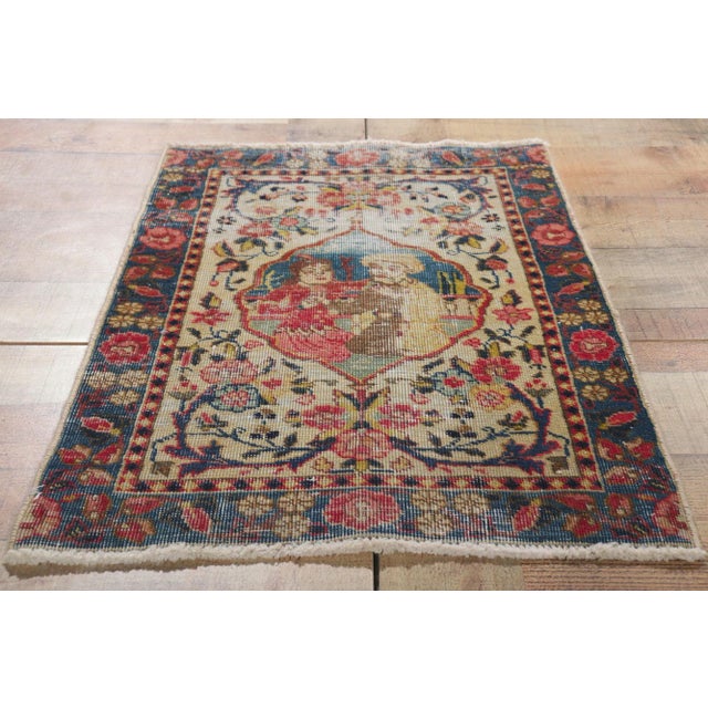 Beige Antique Persian Tabriz Pictorial Rug - 01'08 X 02'05. For Sale - Image 8 of 9