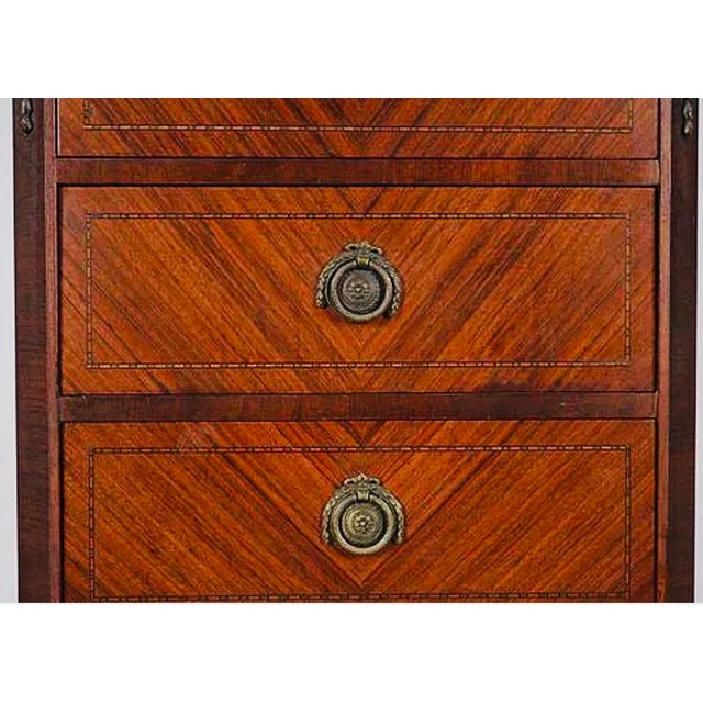 1900 - 1909 1900-1909 Petite French Louis XVI Parquetry Seven-Drawer Semainier With Marble Top For Sale - Image 5 of 7