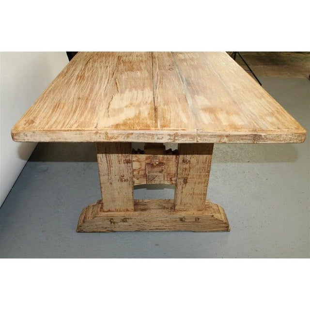French Mid 20th Century French Bleached Oak Trestle Table For Sale - Image 3 of 5