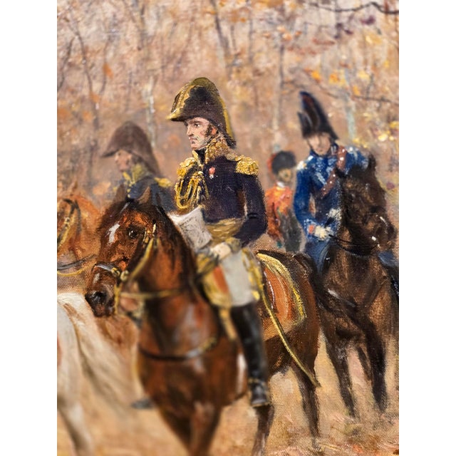 Textile Raymond Desvarreux-Larpenteur -Napoleon on Horseback Accompanied by His Officers-Oil Painting For Sale - Image 7 of 11