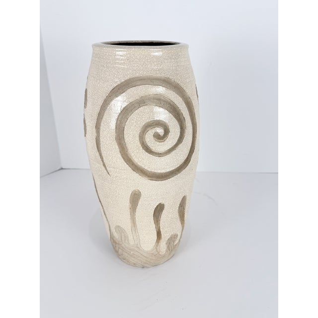 Midcentury Handmade Stoneware Crackle Glaze Vase For Sale - Image 15 of 16