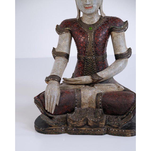 Buddha Figure in Carved Wood, Thailand, 1920s For Sale - Image 6 of 8