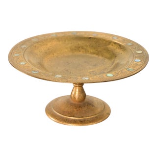 Tiffany Studios New York Bronze Doré Pedestal Bowl or Compote Dish With Abalone Inlay For Sale