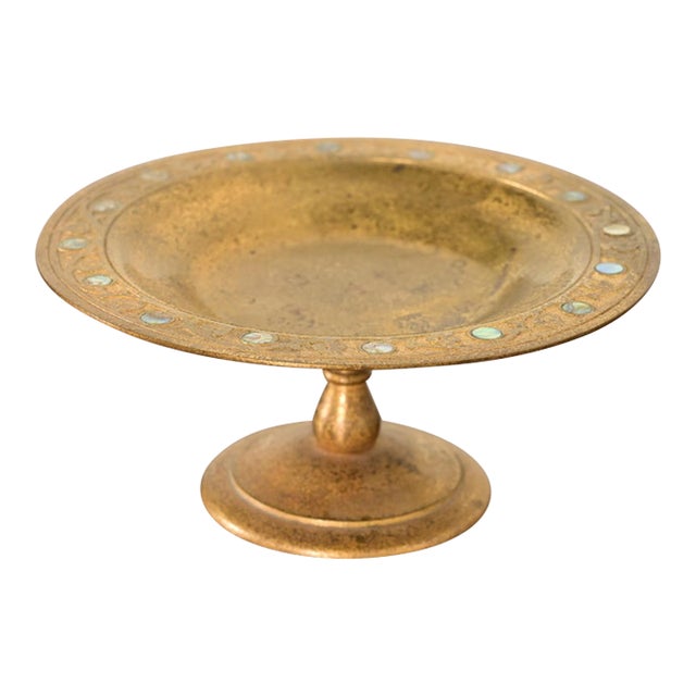 Tiffany Studios New York Bronze Doré Pedestal Bowl or Compote Dish With Abalone Inlay For Sale