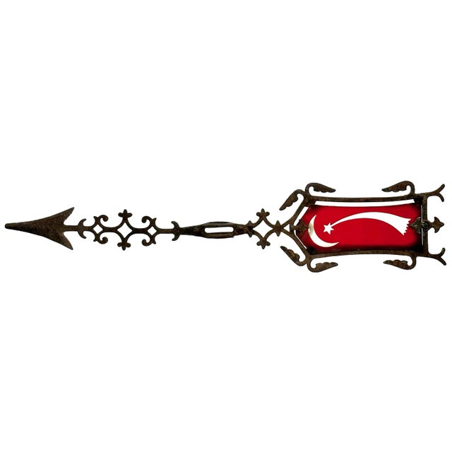 Ruby Red Rare Authentic Circa 1910s Antique American Cast Iron & Etched Ruby Glass Hally's Comet Motif Weathervane - 22 Inches Long For Sale - Image 8 of 12