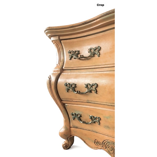 Textile Late 20th Century Artisan Hand-Painted Tangerine Baroque 3-Drawer Dresser | Distressed & Patinated | Maison Martine For Sale - Image 7 of 8