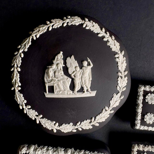 A beautifully curated set of five authentic vintage jasperware lids from Wedgwood, presented here as collectible...