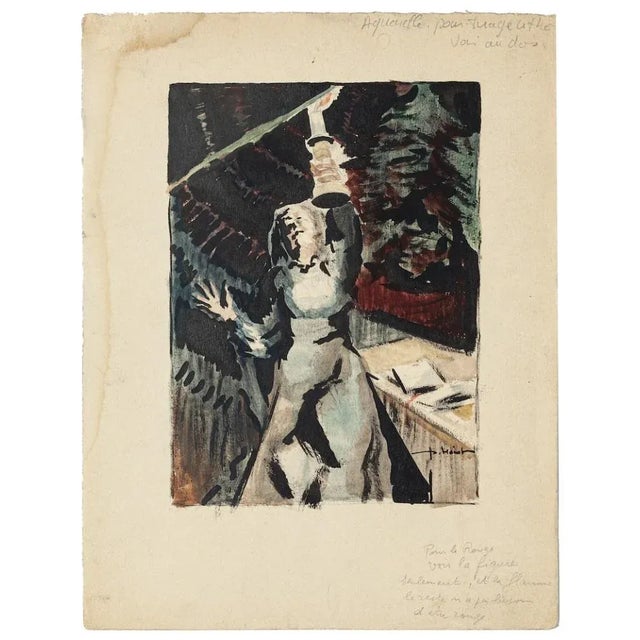 Woman is an original watercolor on paper realized by Pierre Laurent Brenot (1913-1998). Good condition, aged, except some...